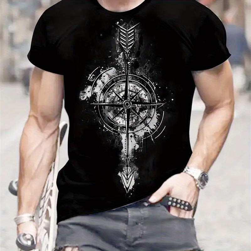 

Cotton, Men's Creative Top, Casual Short Sleeve Crew Neck T-shirt, Men's Clothing For Summer Outdoor