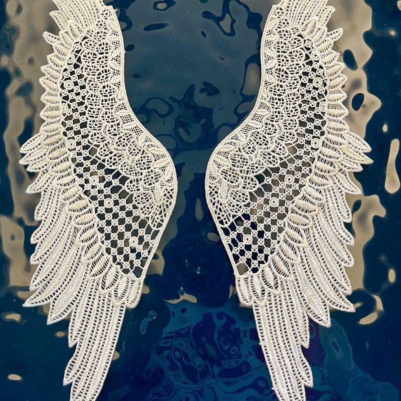 

Elegant Winged Lace Embroidery Appliques, 1 Pair - Polyester, Hand Wash Only, Diy Fashion On Dresses, Vests & Wedding Gowns