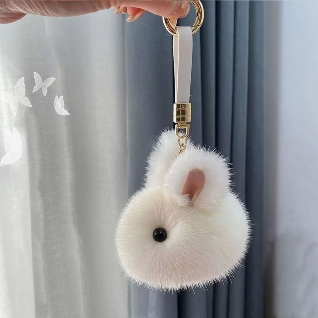 

2pcs Set Visually Appealing Keychains - Mink Fur, Polyester/microfiber, Bags & Party Favors