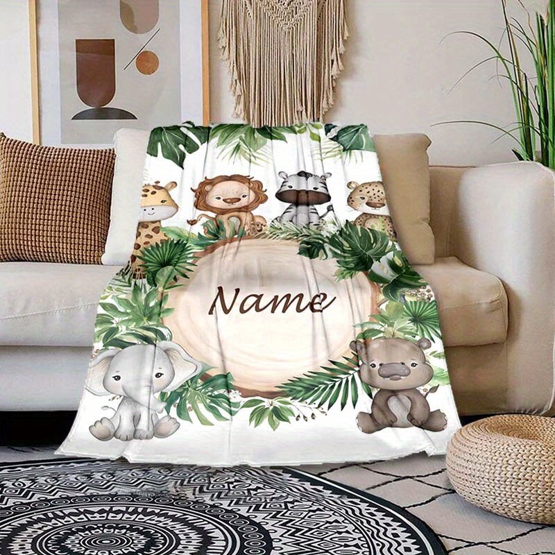 

Personalized Cartoon Animal Name Blanket - Soft, For , Camping & Travel - Perfect Gift For Family &