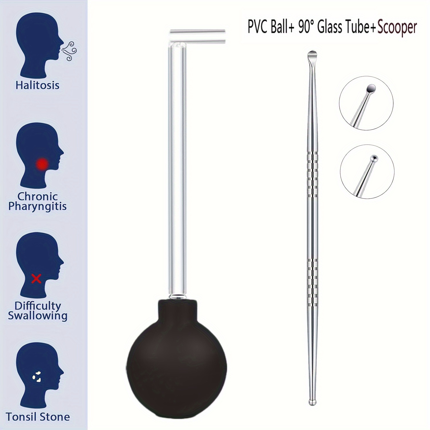 3pcs Glass Tube Tonsil Stone Remover Kit With Long Scooper & Vacuum Tool - Safe Gentle Tonsil Cleaner For Tonsil Stone Removal, Oral Care, Operation (for S &) - Durable Glass/metal
