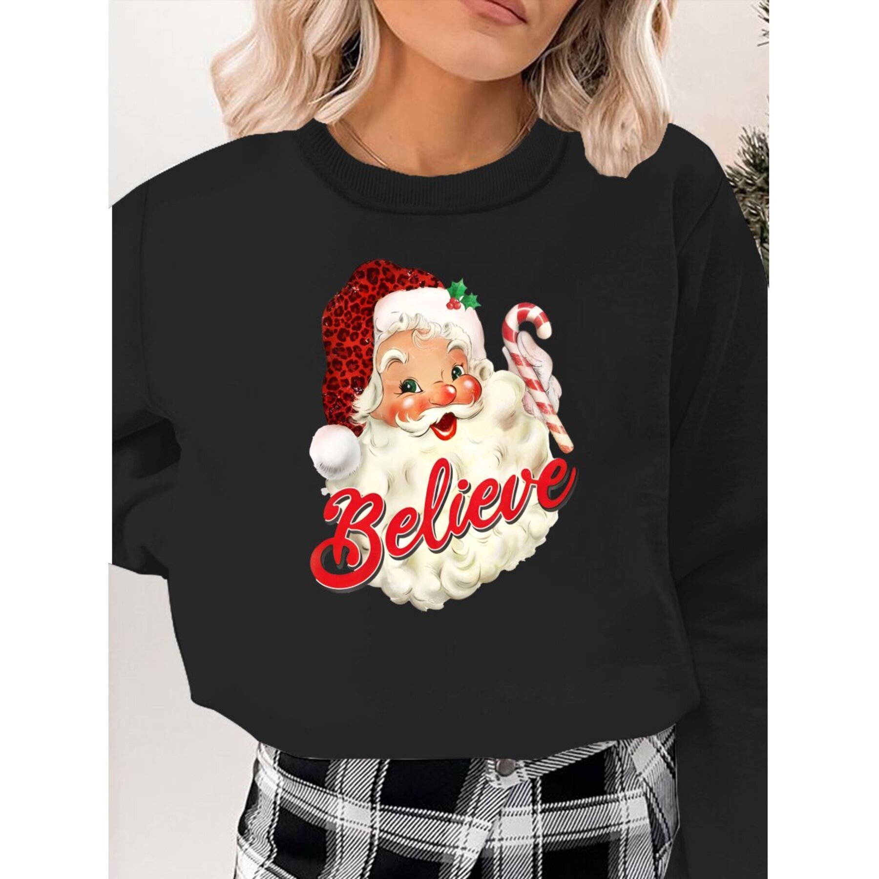 

Christmas Santa Claus Graphic Print Sweatshirt, Crew Neck Casual Sweatshirt For Fall & Spring, Women's Clothing
