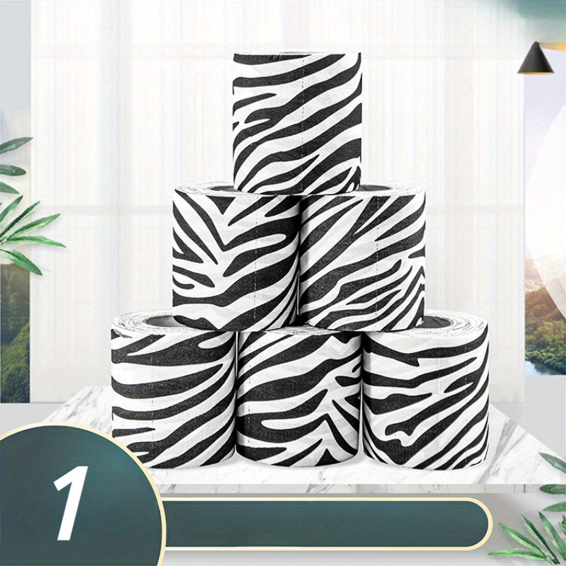 

2 Pcs Zebra Print 4-ply Thick Wood Pulp Tissue Roll - Fragrance-free, Commercial Use