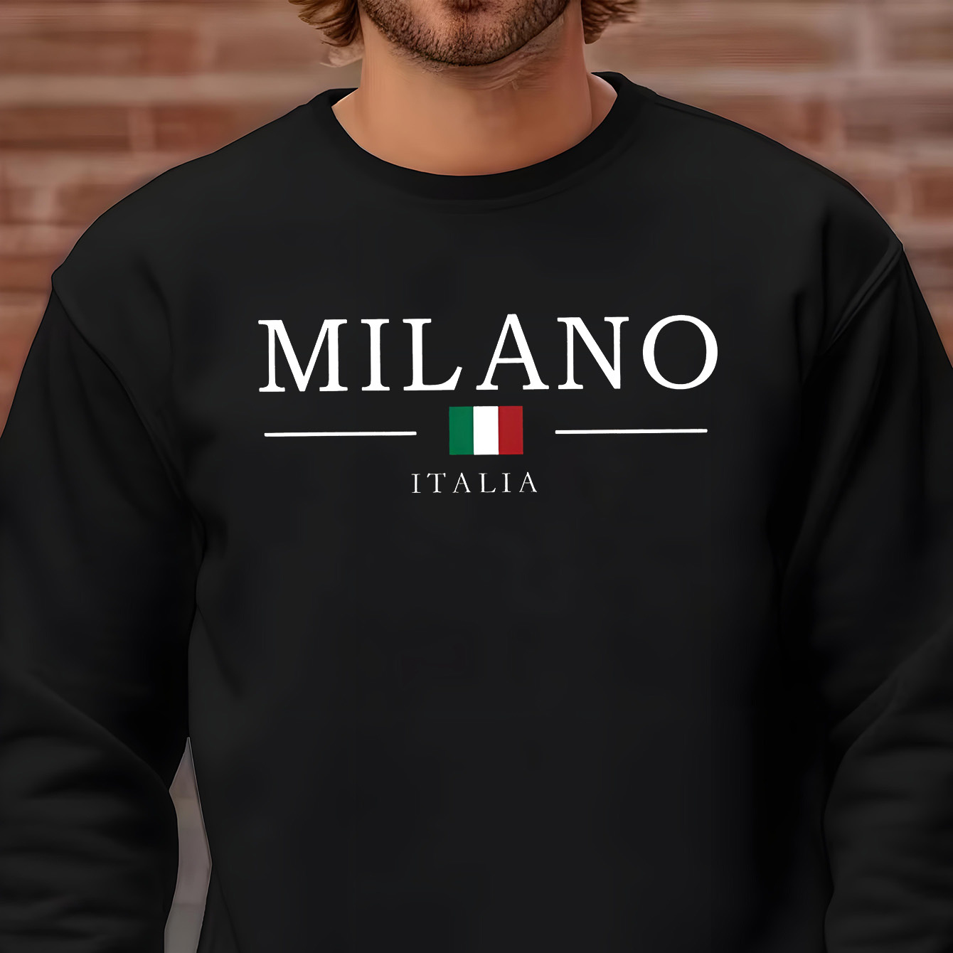 

Milano Italia Flag Print Men's Sweatshirt - Knit Polyester Crew Neck Pullover With Stretch, Casual Style Long Sleeve Top For Spring/autumn