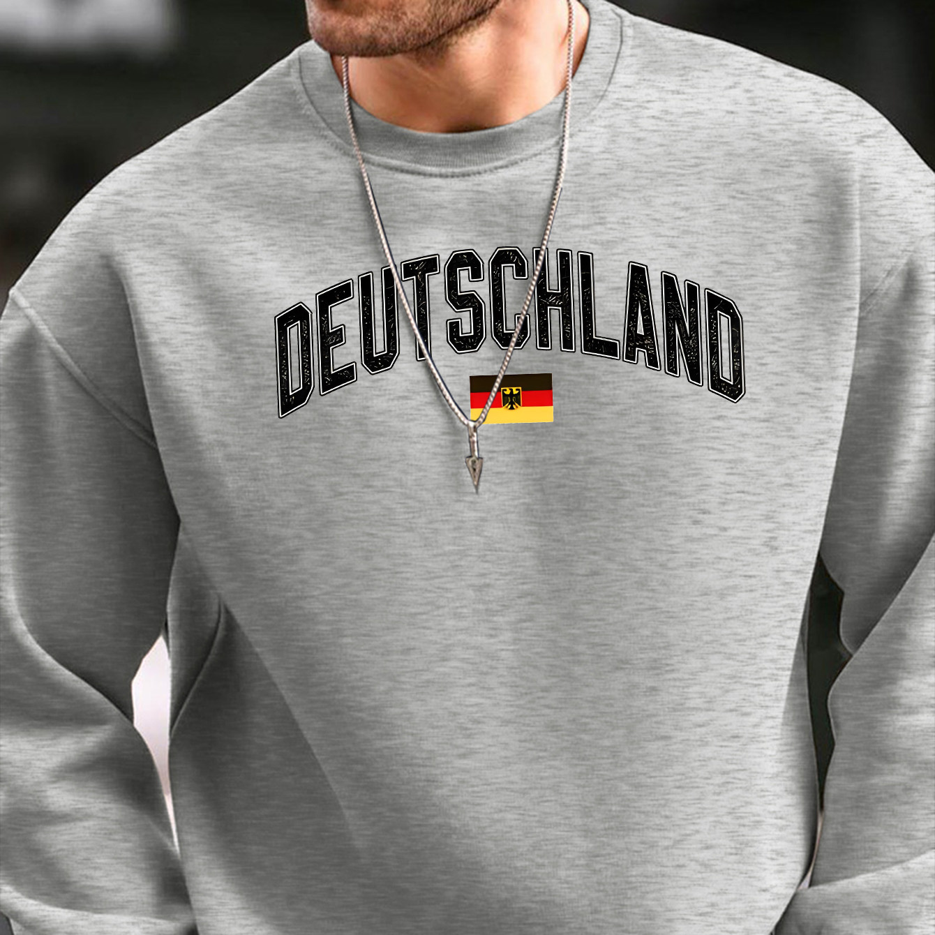 

Deutschland Flag Crew Neck Sweatshirts For Men - Fashion Knit Polyester Pullover With Stretch, Regular Fit Long Sleeve Active Tops