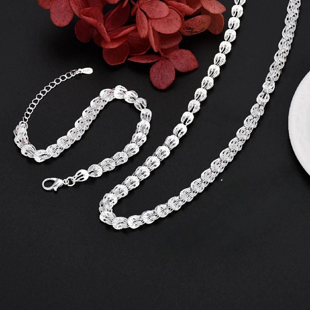 

925 Silvery- Jewelry Set For Women - Includes Necklace & Bracelet, For Parties & Weddings