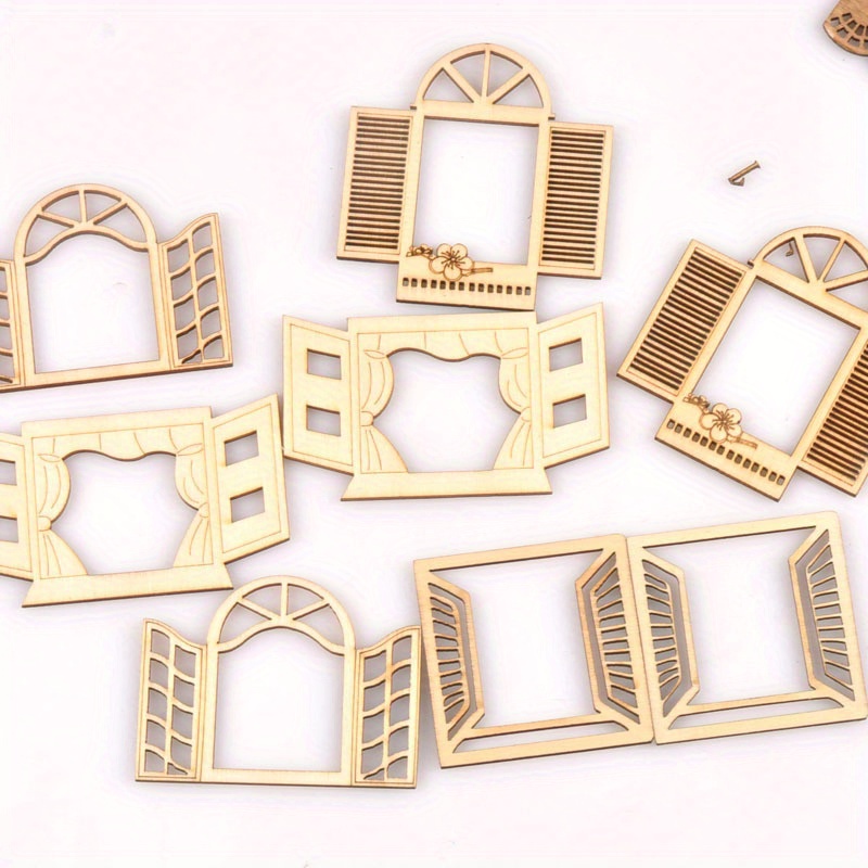 

10pcs Wooden Window Shaped Crafts, Diy Blank Wooden Pieces, Party Decor, Holiday Gifts, No Power Required, For