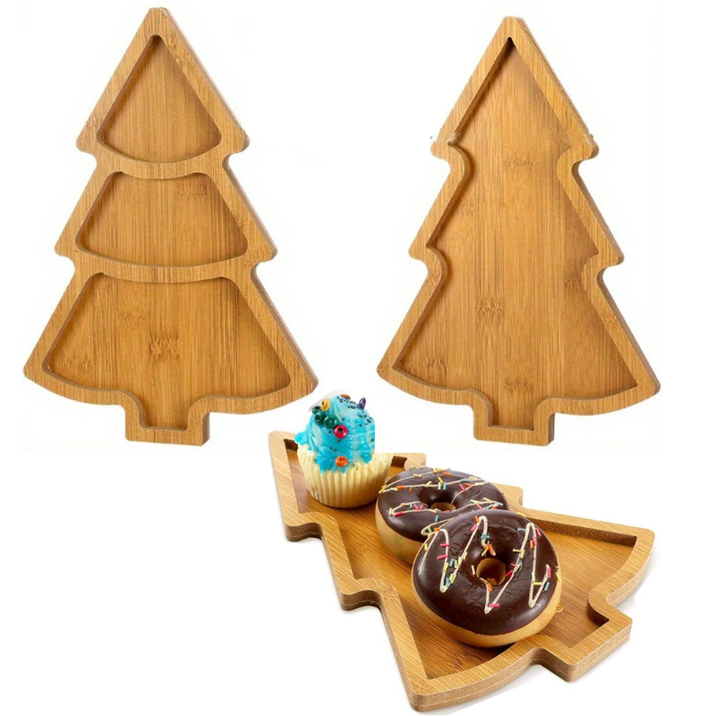 

1/2pcs Wooden Christmas Dishes Christmas Tree Plate Tray Shape Christmas Tree Board For Food Appetizers Dessert Snacks Sushi Japanese Plate