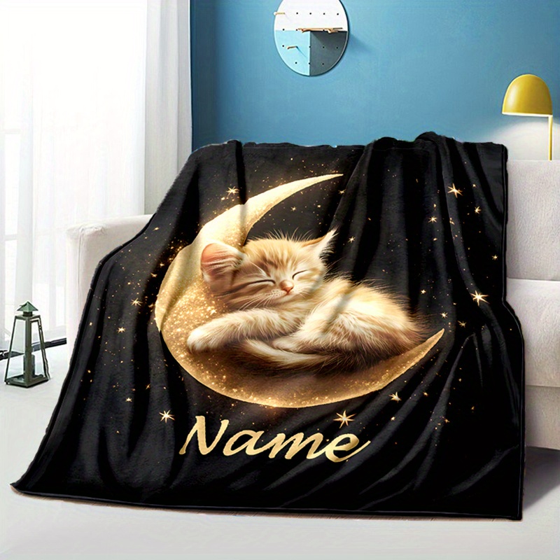 

Personalized Cat-themed Soft Flannel Blanket With Custom Name - Cozy, Warm, And Perfect For Bed, Sofa, Picnic, Or Gift - All Seasons