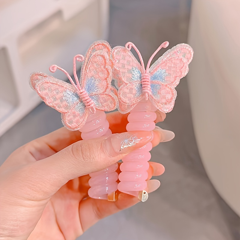 

2pcs Chic Butterfly Spiral Hair Ties For Girls - Ponytail Holders, Parties & Holidays