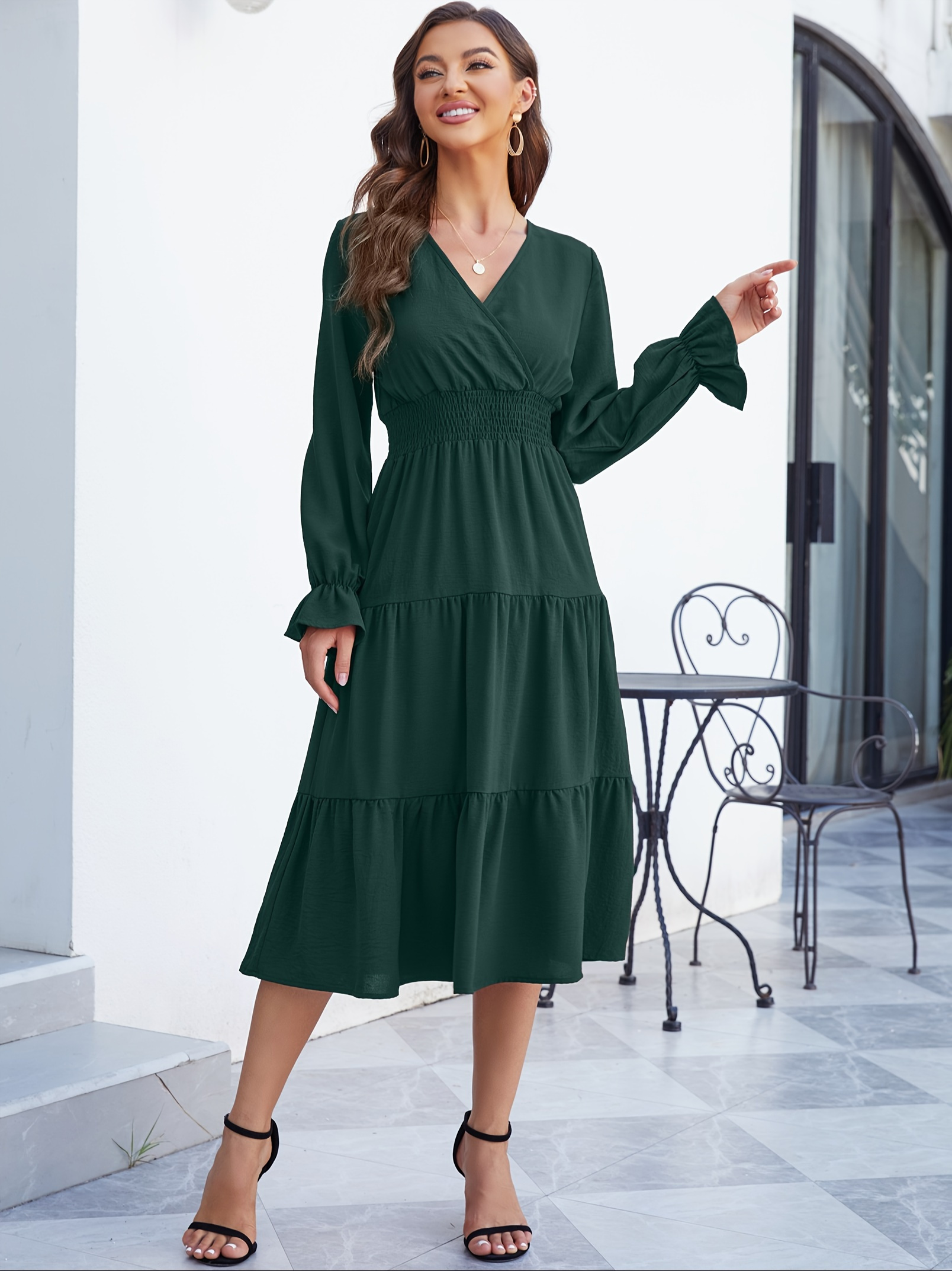 sachin and babi light blue dress womens casual wrap v neck midi dress long sleeve smocked