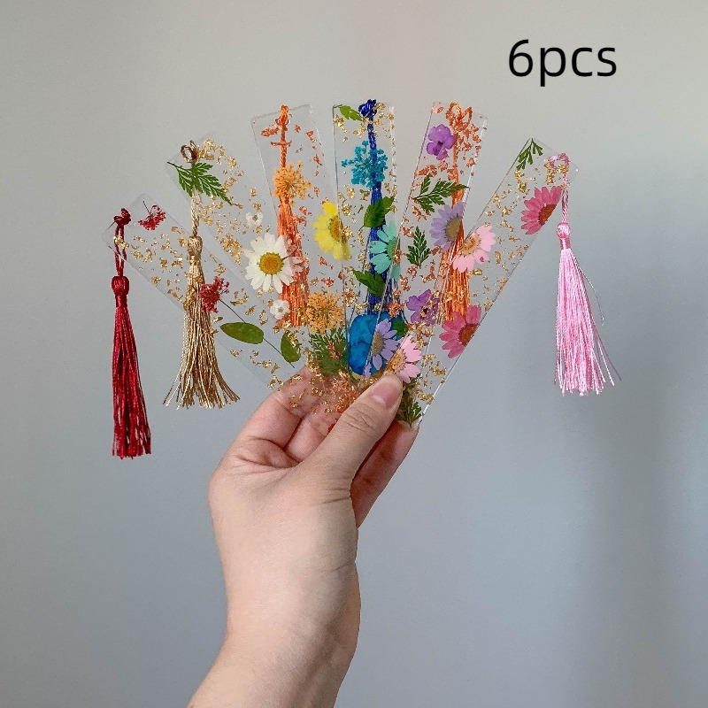 

6pcs Acrylic Flower Bookmarks, Transparent Page Markers With Tassels, Gifts For Readers And Students