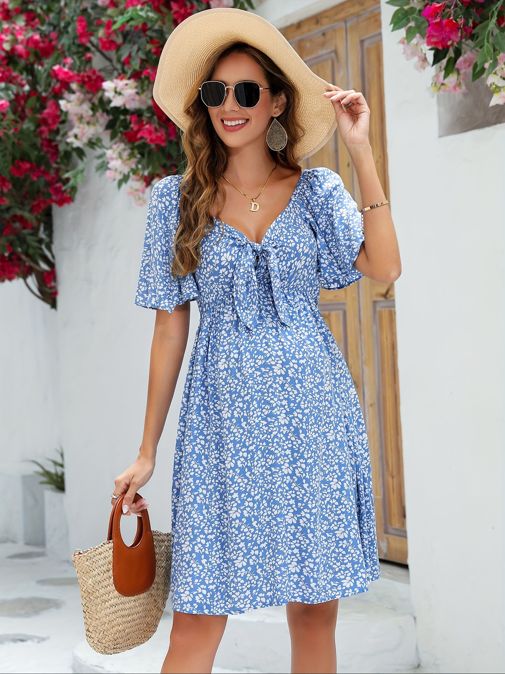 maternity dresses baby shower womens knotted v neck knee - Temu