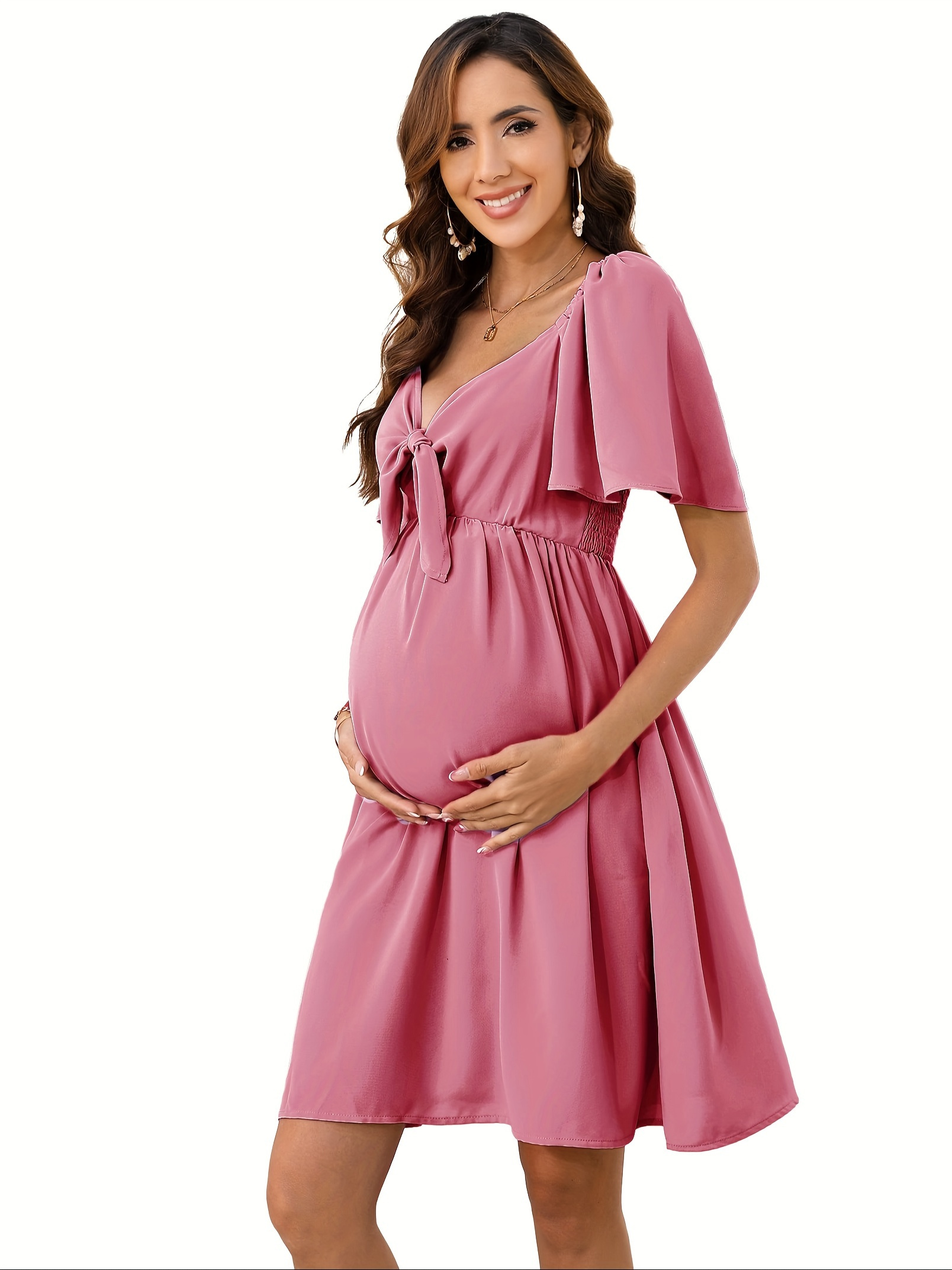 pink baby shower dresses Momyknows Luxury Boho-Inspired Maternity Dress for Baby Shower and Photoshoot