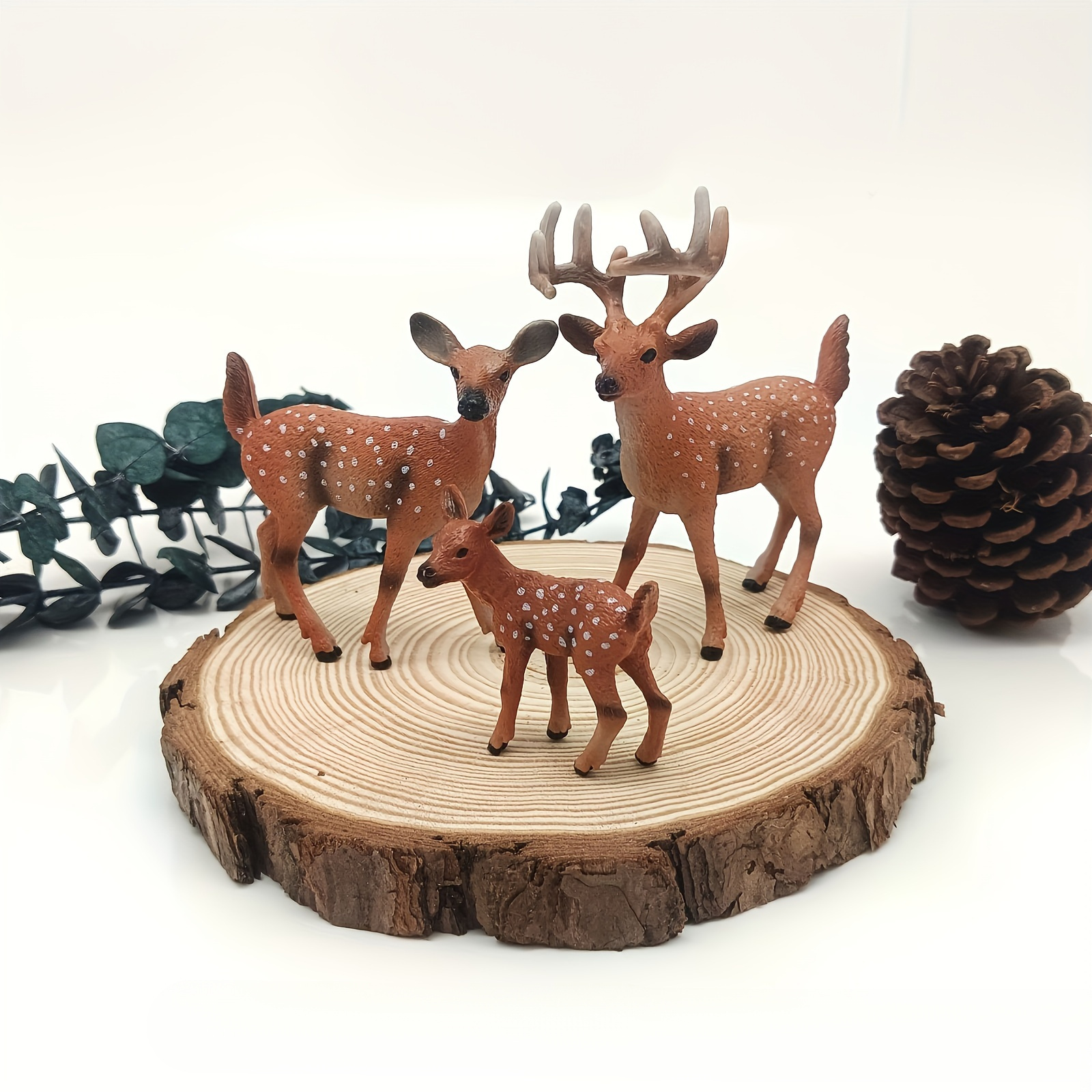 

3-piece Deer Family Figurine Set - Realistic Animal Pvc Models For Home & Garden Decor, Cake Toppers - Ideal Christmas Gift For 3-6 Year Olds