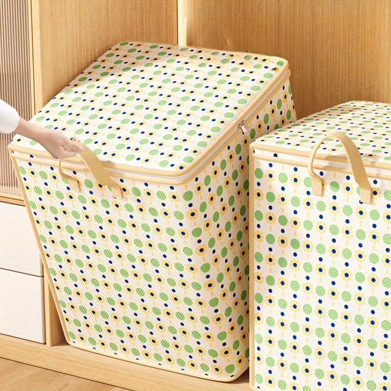 1pc large capacity flower dot storage bag waterproof non woven fabric rectangular with elegant design multi purpose wardrobe organizer for clothes quilts blankets toys snacks living room bedroom   storage under bed storage details 0