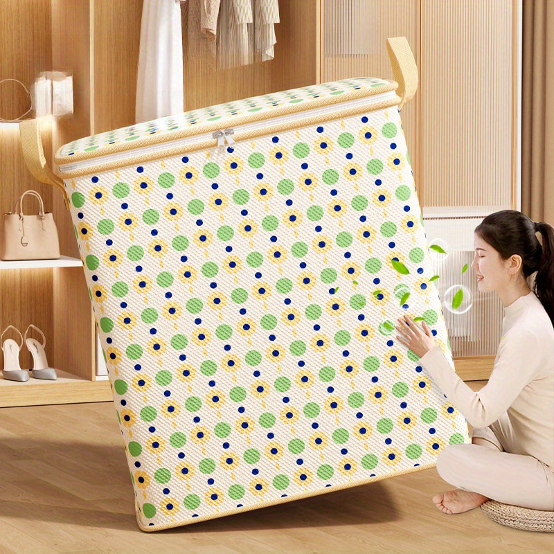 1pc large capacity flower dot storage bag waterproof non woven fabric rectangular with elegant design multi purpose wardrobe organizer for clothes quilts blankets toys snacks living room bedroom   storage under bed storage details 2