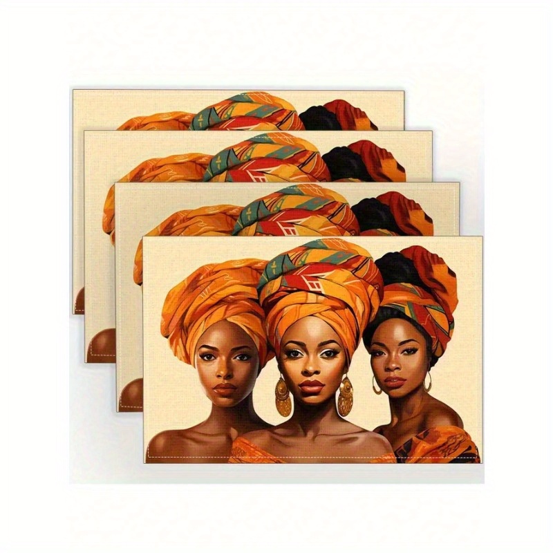 

4-piece Set Polyester Place Mats With Elegant African-inspired Print - Non-slip, Heat Resistant, Washable Dining Table Mats For Home & Kitchen Decor