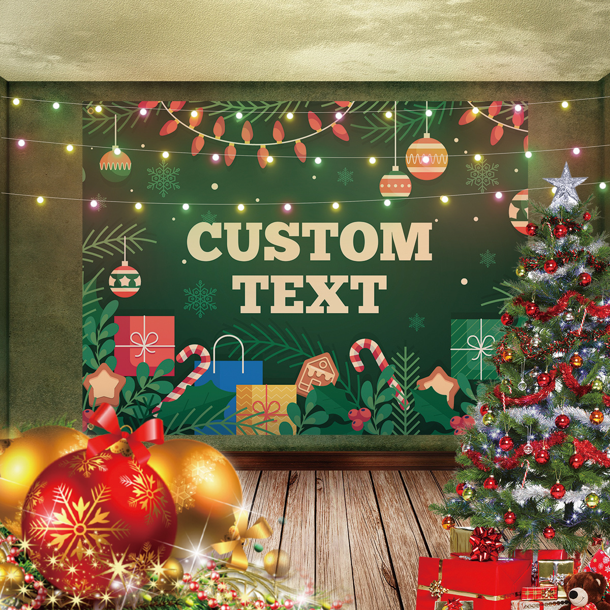 

Customizable Christmas - 95"x70" Polyester Backdrop For , Table Decor & - &