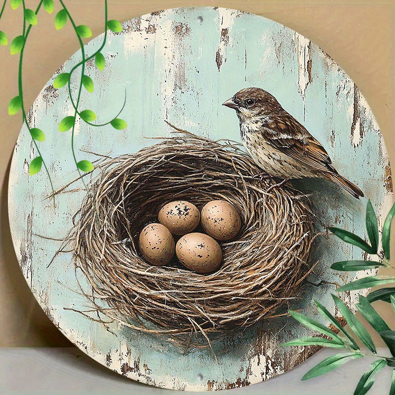 

Aluminum Sparrow And Nest Wall Art - Weather-resistant Metal Bird Decor, Pre-drilled For Easy Installation, Perfect For Home & Office - 1pc 20cm Circular Bird's Set