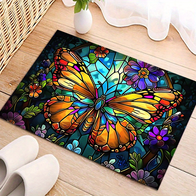 

[ ] Vibrant Stained Glass Outdoor Mat – Anti-slip Polyester Mat For Entryway, Kitchen, Bathroom, And Balcony Decor – Machine Washable Indoor/outdoor Home Accent Mat, Bathroom Mat