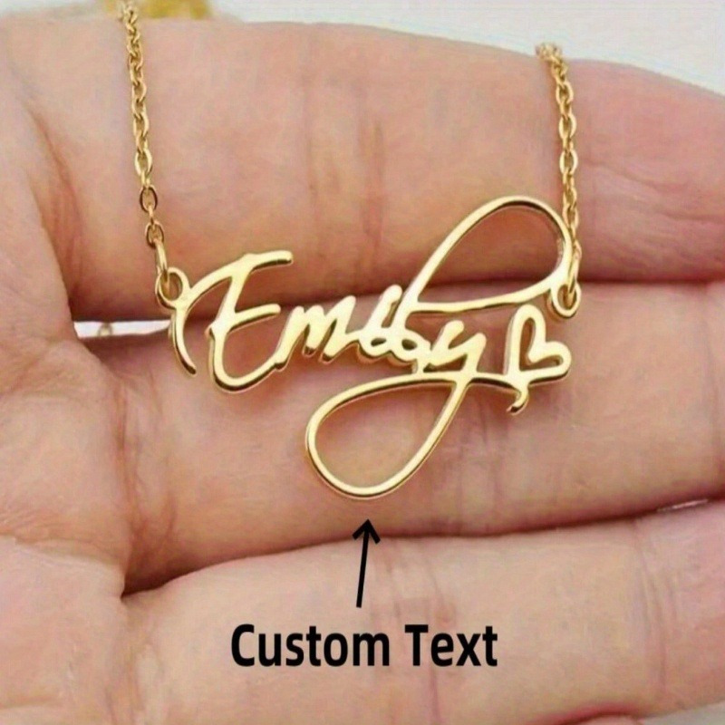 

Personalized Stainless Steel Name Necklace With Heart Pendant - 18k Golden Plated, Laser-cut Custom Lettering Jewelry For Women