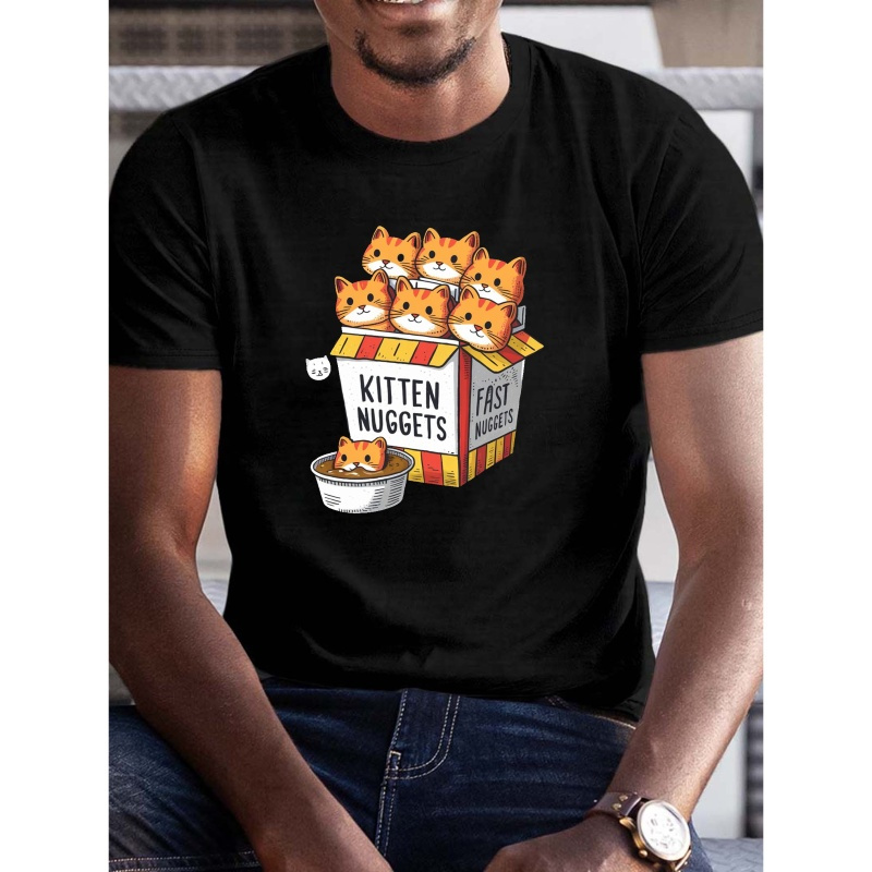 

Big & Tall Men's Summer T-shirt - Kitten Nuggets , Casual Short Sleeve Tee, Breathable Polyester, Machine Washable, Plus Size