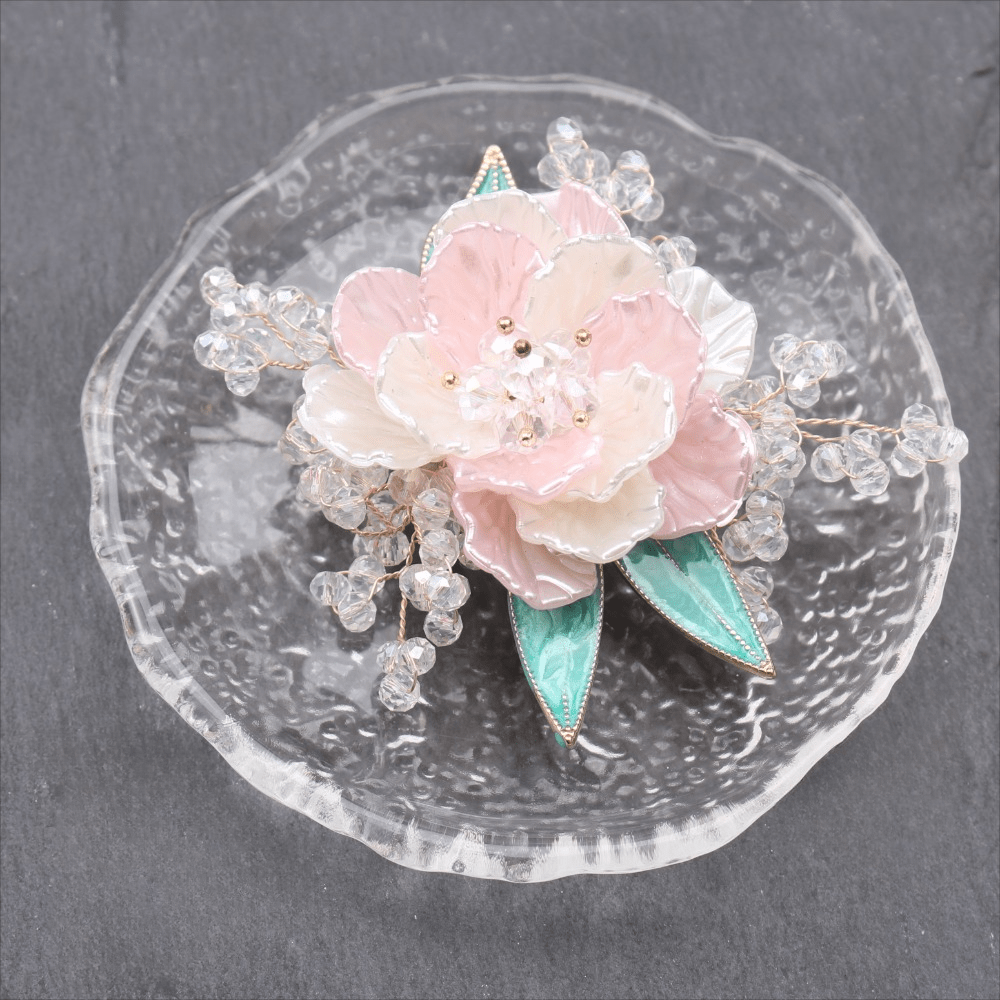 elegant pink flower brooch with crystal accents   dressy occasions details 1