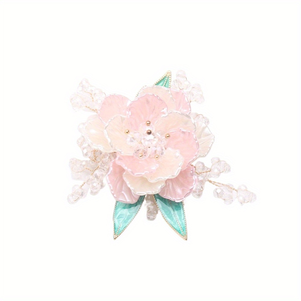 elegant pink flower brooch with crystal accents   dressy occasions details 2