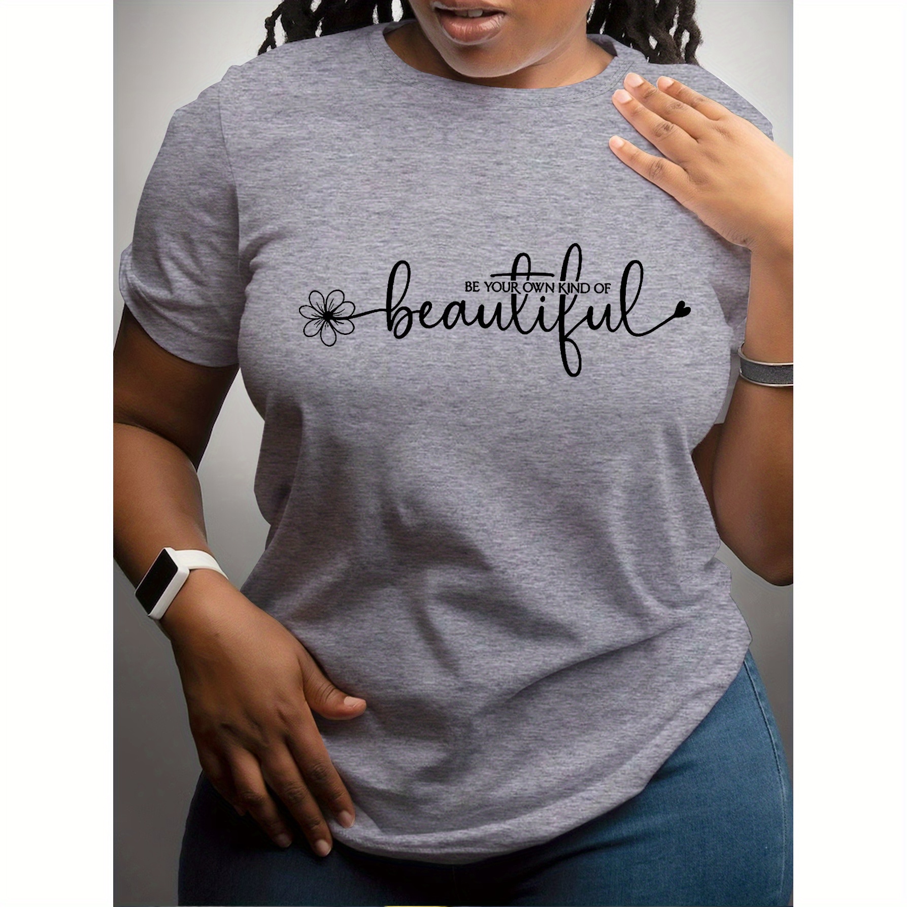 

Plus Letter Print T-shirt, Casual Round Neck Short Sleeves T-shirt, Women's Plus Size Clothing