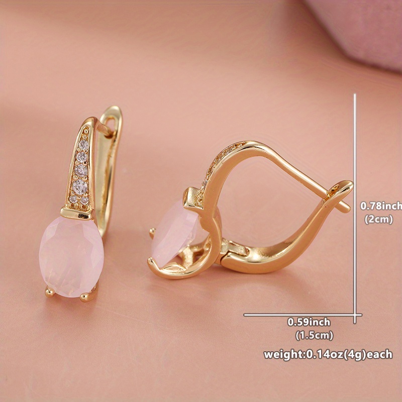 Pink Opal Earrings with Sparkling Accents 14K Golden Plated