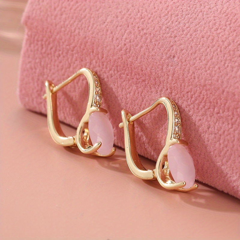 Pink Opal Earrings with Sparkling Accents 14K Golden Plated