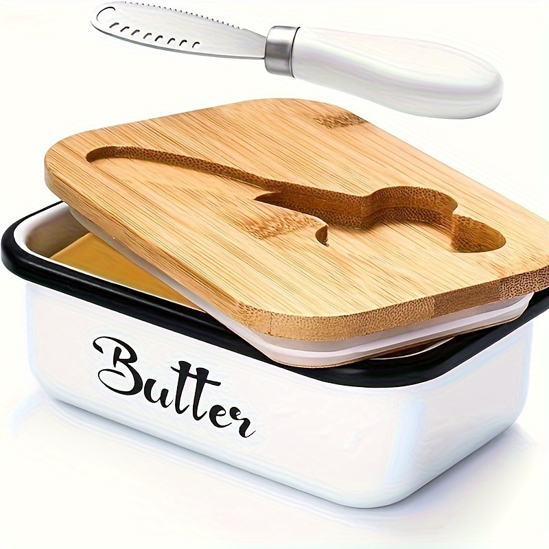 

1pc Novelty Cast Iron Butter Dish With Lid And Stainless Steel Knife, Double-layer Silicone Sealed Metal Butter , Kitchen Gift