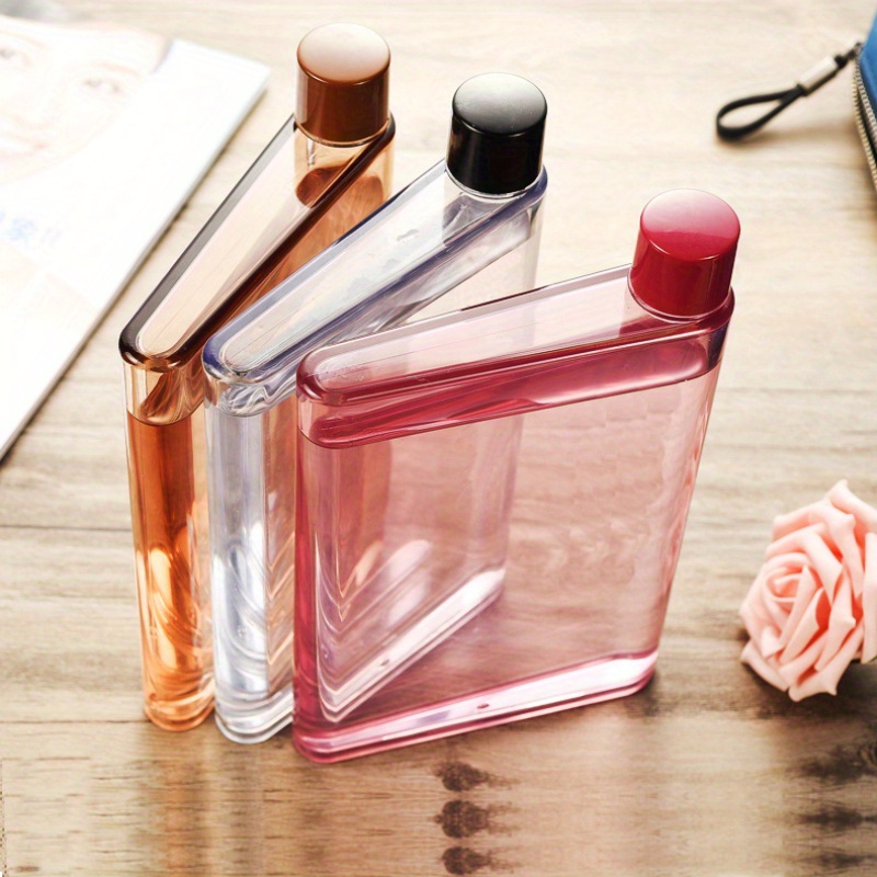 Transparent square flat water bottle, portable leak proof sports water bottle, suitable for hiking and outdoor activities, reusable, transparent and portable, suitable for running, school, office