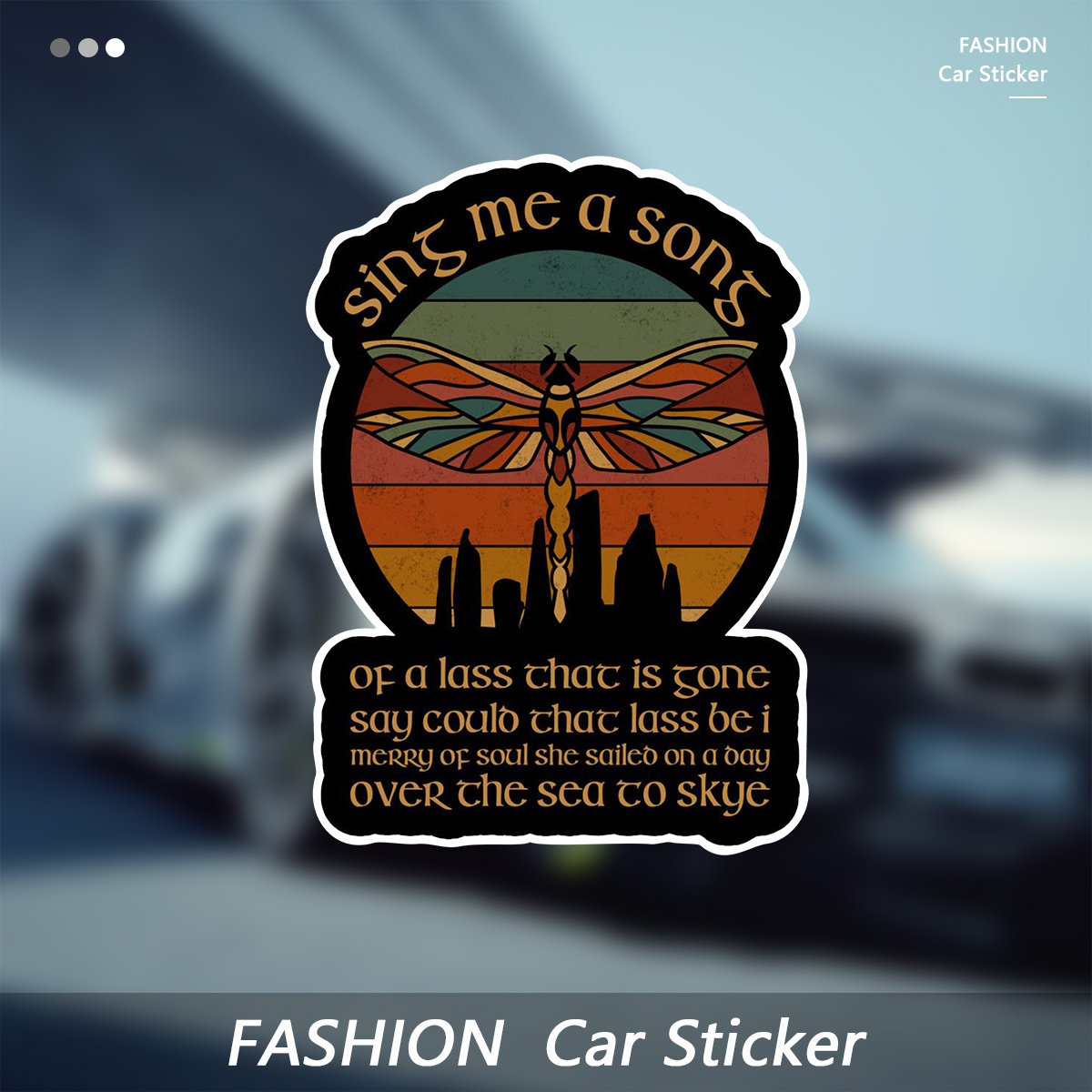 

Dragonfly Vinyl Decal - Waterproof Sticker For Laptop, Helmet, Motorcycle, Scooter, Guitar, Vehicle - Sing Me A Song Quote, Celtic Stones Design - Durable Adhesive Vinyl Decoration