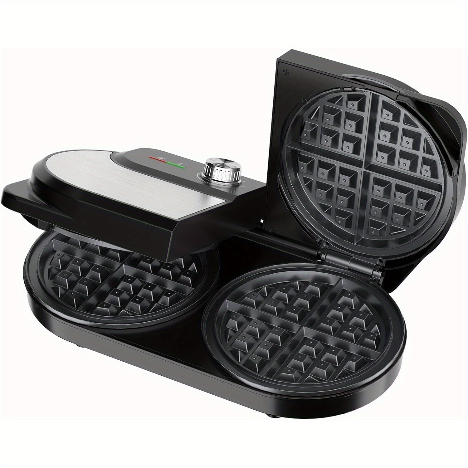 

Double Waffle Maker 6 Inch, 1400w Belgian Waffle Maker For And Snacks, Stainless Steel With Nonstick Plates, Temperature Knob, Cool-