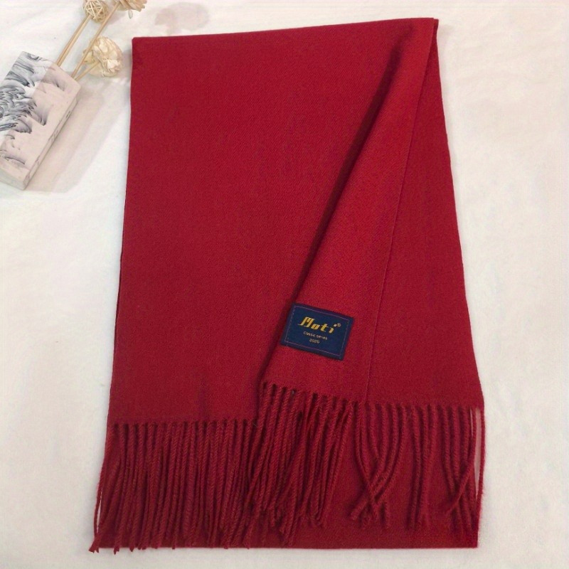 Cozy & Stylish Solid Color Tassel Scarf - Soft, Warm Polyester Shawl for Men | Perfect for Fall & Winter details 8