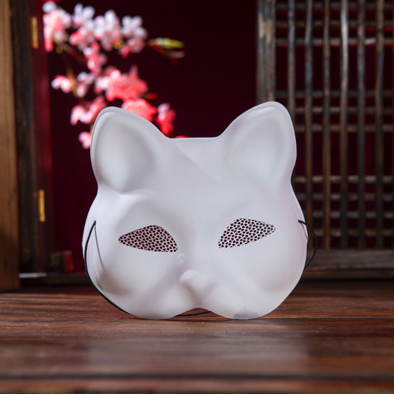 

Diy Cat & Fox Face Mask Kit With Mesh Gauze - Hand-painted White Embryo Design For Cosplay And Parties