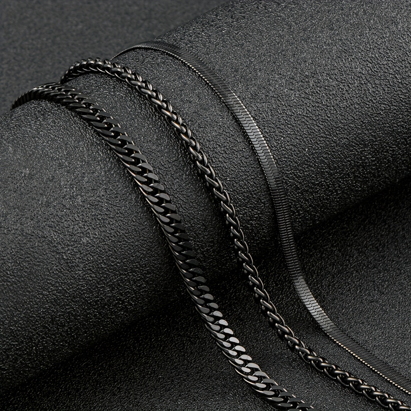 TEMU Men's 3pcs Black Stainless Steel Chain Necklace Set, Fashionable Punk Gothic Style, Non-plated, Chain , No Gemstone Inlay - Versatile For