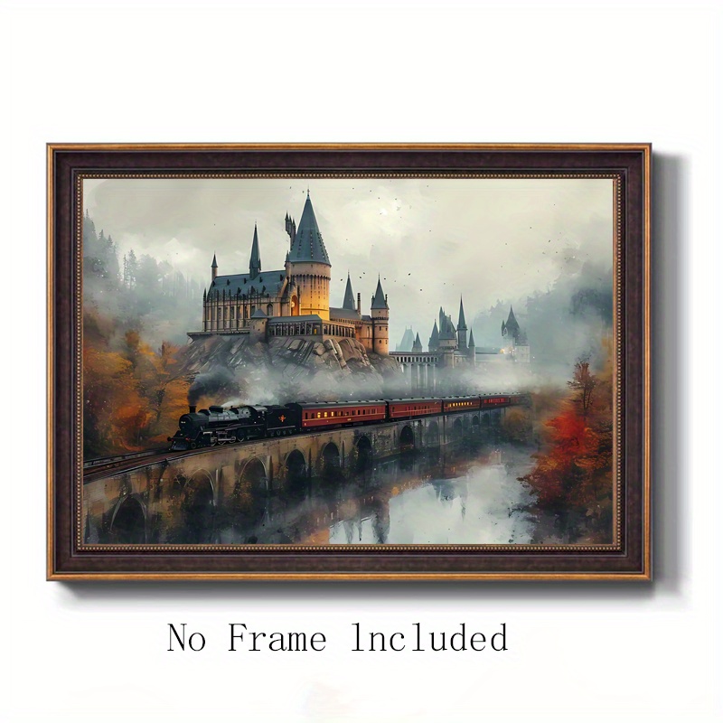 

Vintage Canvas Art - Castle & Print, Rustic Dark Wall Decor, 11.8x15.7 Inches