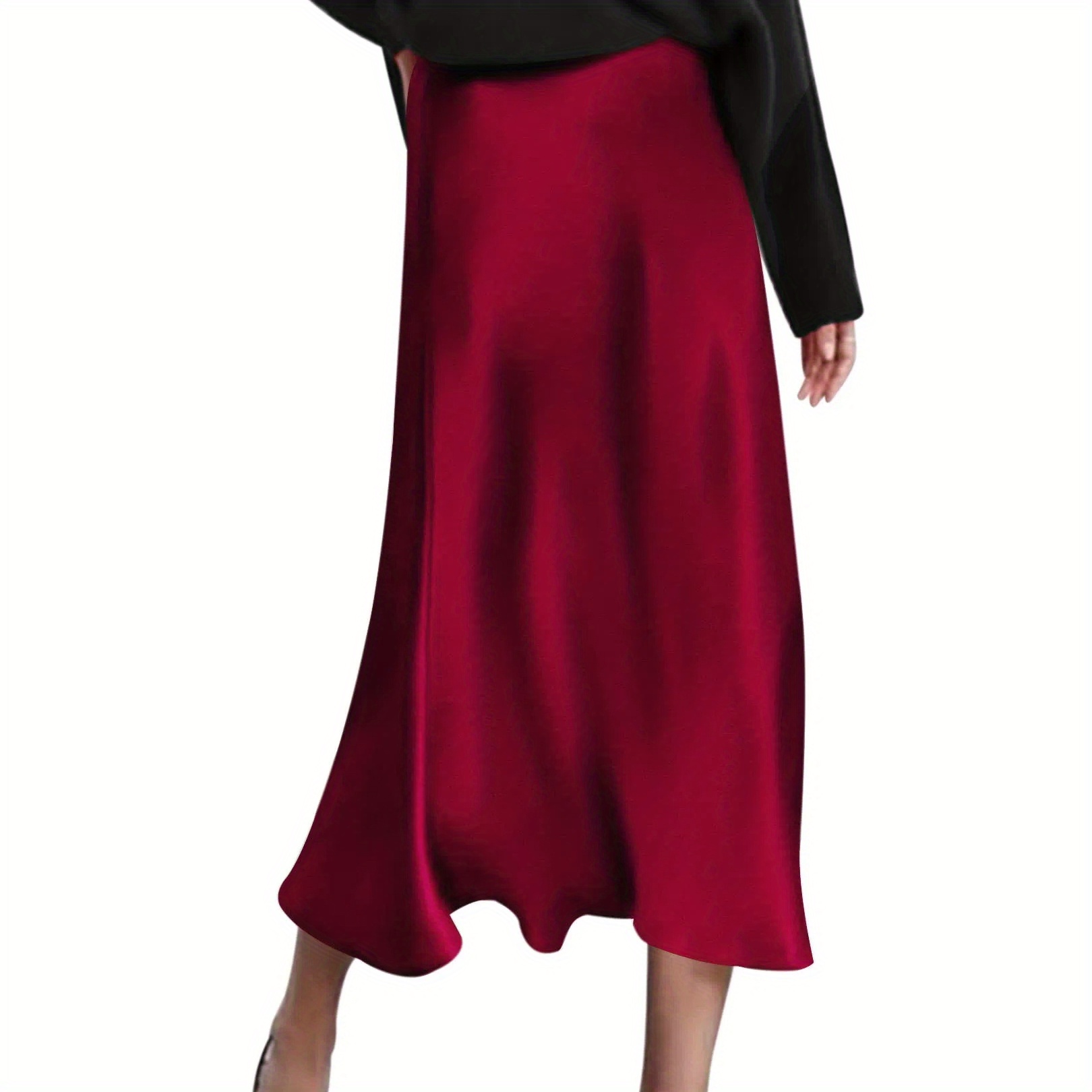 women's skirts zipper high waisted satin skirt midi dress