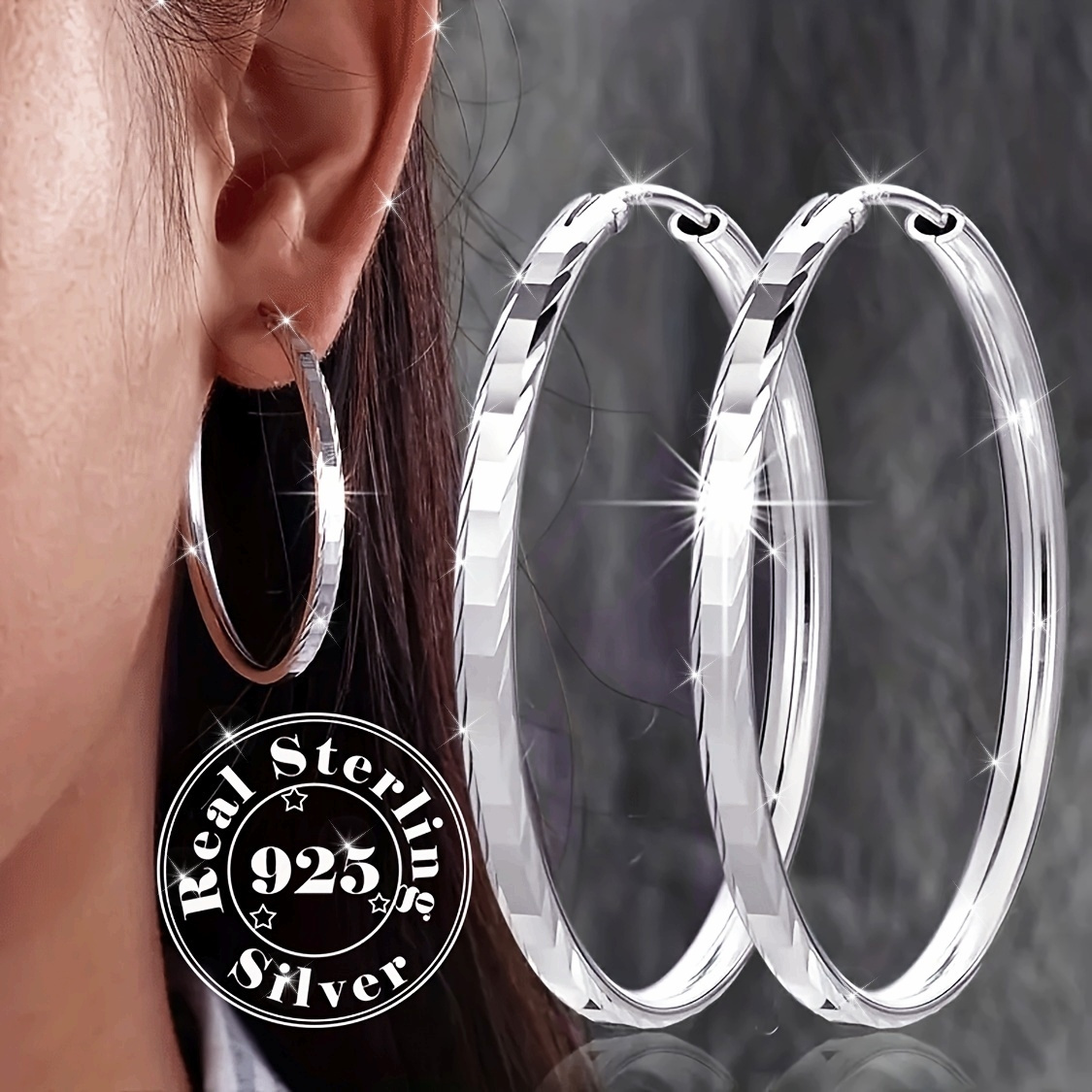 

1 Pair S925 Pure Silvery Earrings, Embossed Square Pattern Earrings, Suitable For Valentine's Day Women's Jewelry Gift