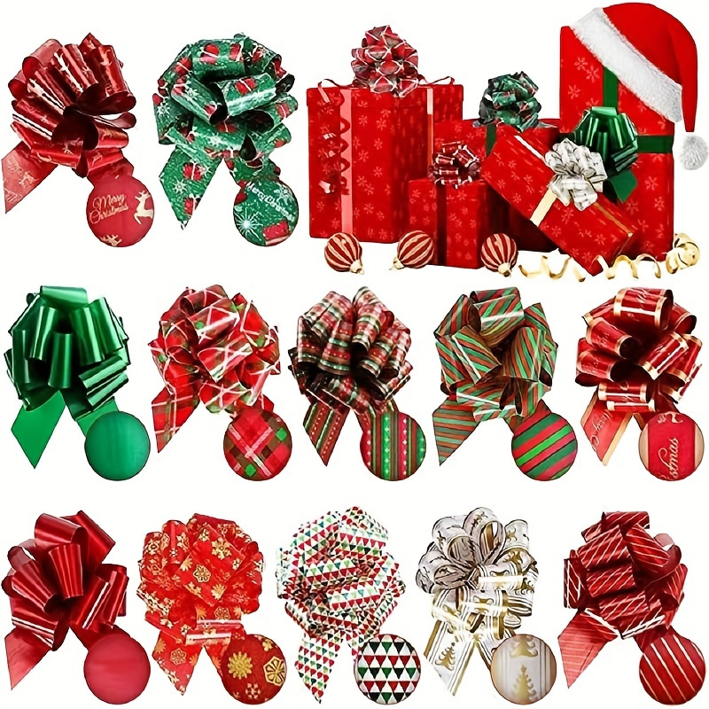 

12pcs 5" Pull Bows With Ribbon - Christmas, Wedding Gifts & Holiday Decorations - Red &