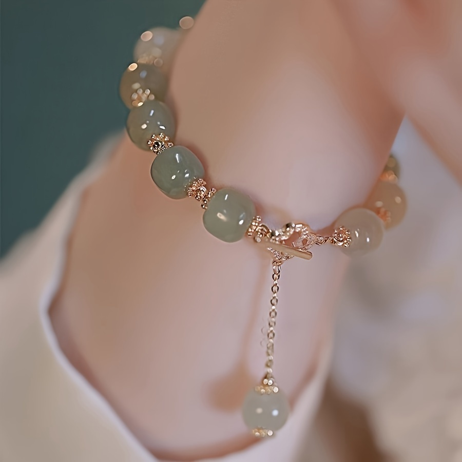 

Elegant Glass Jade Bead Bracelet With Imitation Jade Accents, Fashionable Jewelry Gift For Couples