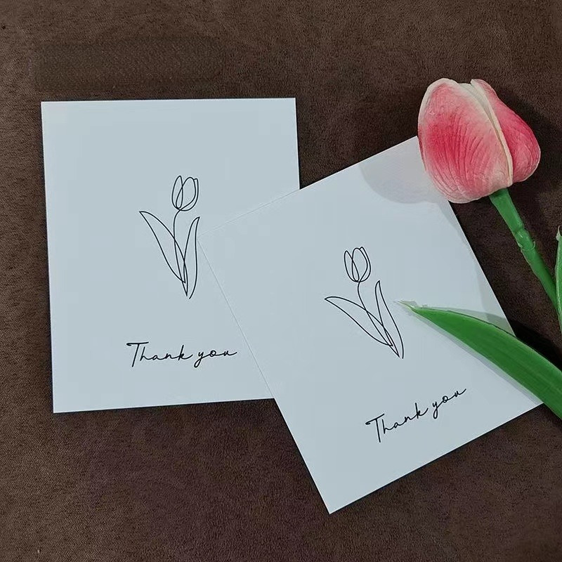 

50-pack Minimalist Black And White Special Paper Greeting Cards With Tulip Design For Friends – Multipurpose Thank You Note Cards For Wedding, Thanksgiving, Mardi Gras, Mother's Day