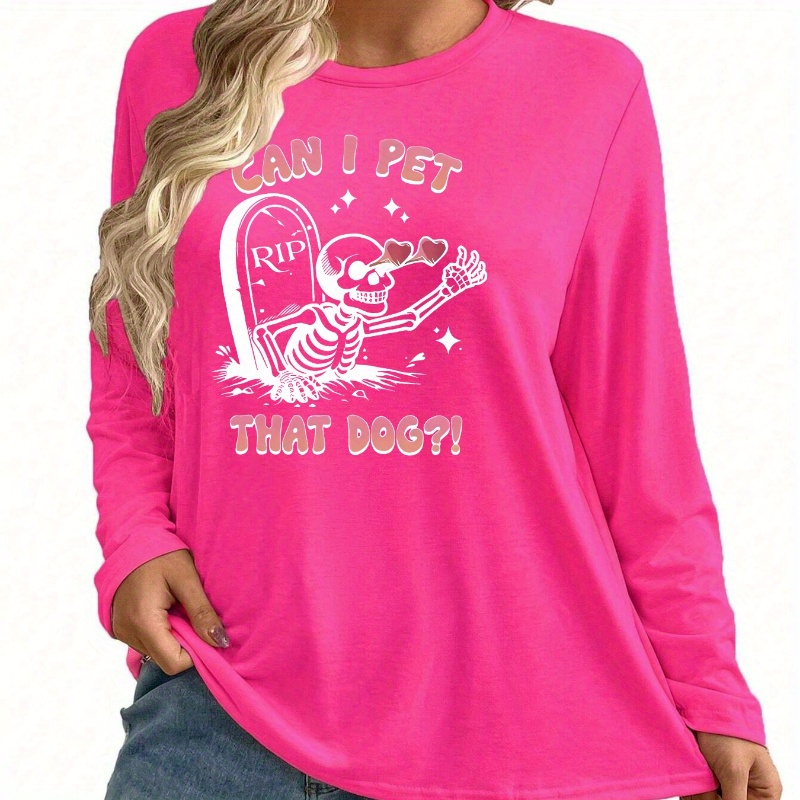 

Chic Women's Colorblock Letter & Skull Heart Long Sleeve T-shirt - Casual Round Neck, Stretchy Polyester , Machine Washable