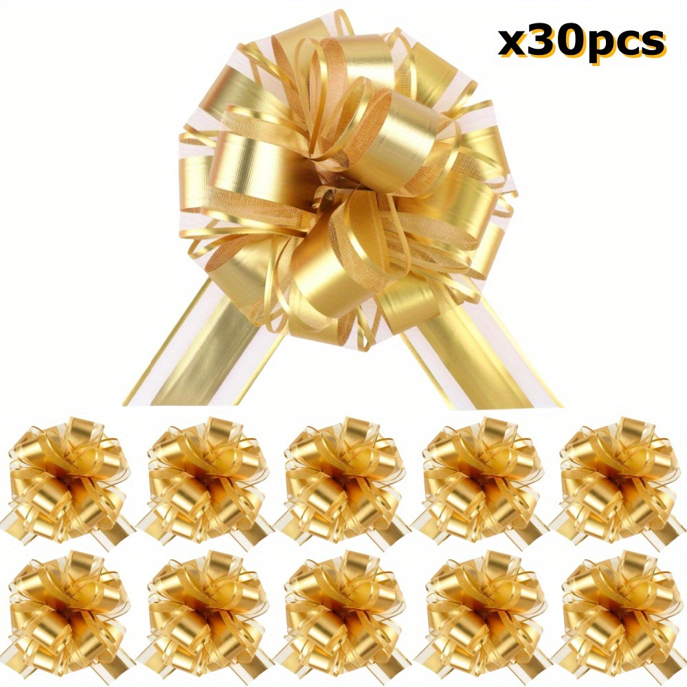 

30 Pieces Large Pull Bow Gift Wrapping Pull Bow Ribbon Pull Bows For Christmas Wedding Baskets Valentine's Day Bows Multicolor Ribbon Bow For Gift Wrapping-golden