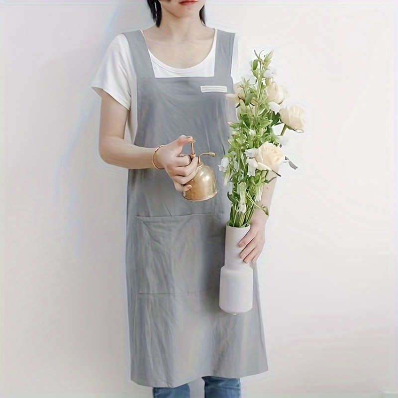 

Apron With Shoulder Strap, Solid Color Woven Apron, Suitable For Office, Cafe, Gardening, Cooking, Painting-neutral Design, Convenient Double Pocket Storage.