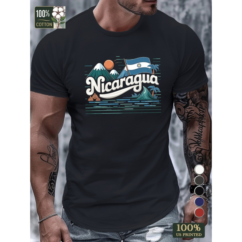 

Flag Nicaragua Pattern Design Pure Cotton Men's Tshirt Comfort Fit