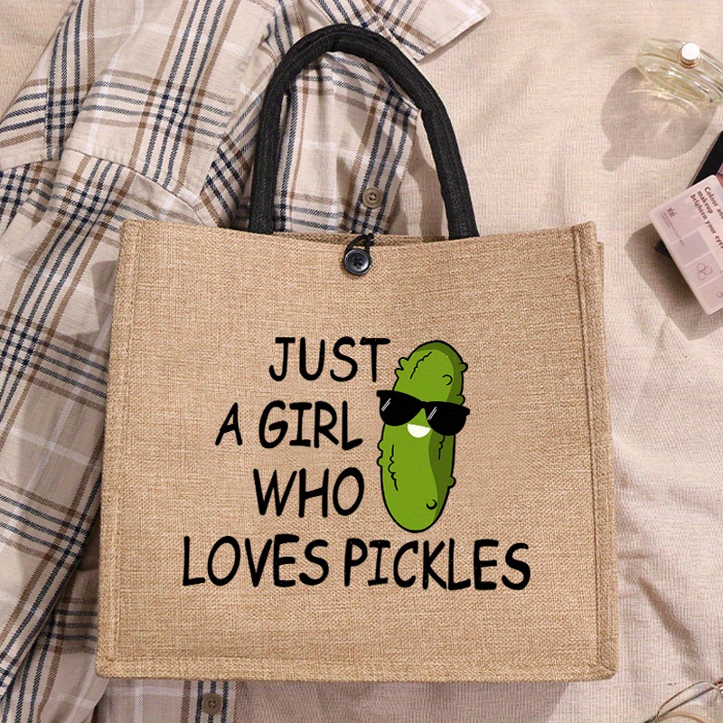 

Simple Letter Print Tote Bag Pattern Love Pickles Slogan Handbag Large Capacity Gift Bags Women's Burlap Large Capacity For Work School Shopping Travel Beach For Teacher Autumn Winter Outdoor